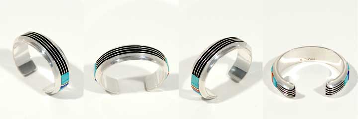 Victor Beck silver, turquoise, and coral inlay bracelet