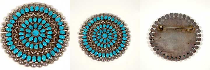 Zuni silver and turquoise cluster pin
