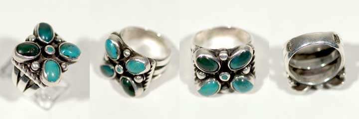 Navajo silver and turquoise cluster ring
