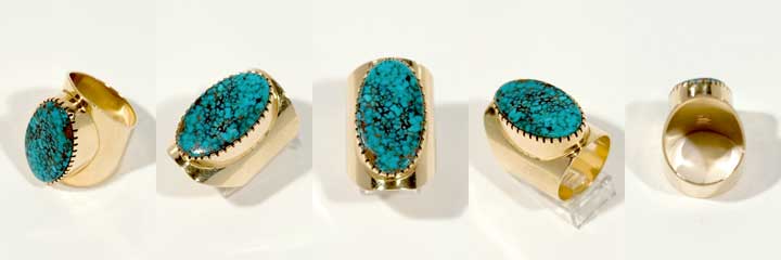 Larry Golsh gold and Lone Mountain turquoise ring
