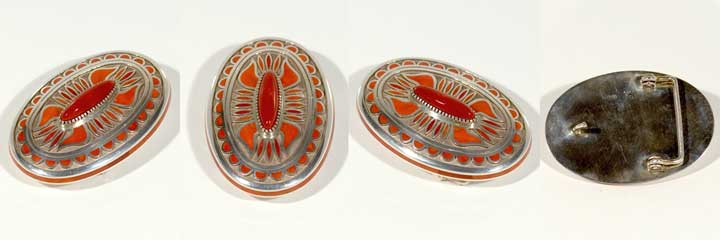Vernon Haskie coral and silver belt buckle