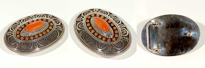 Vernon Haskie coral and silver belt buckle