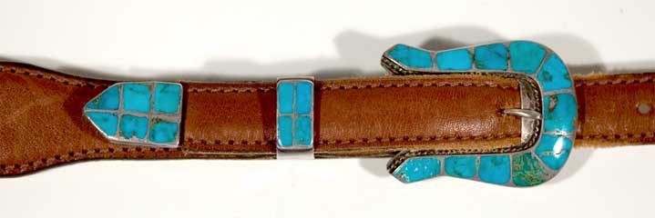 Zuni inlay buckle with Blue Gem turquoise