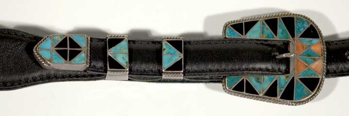 Zuni inlay buckle with Blue Gem turquoise