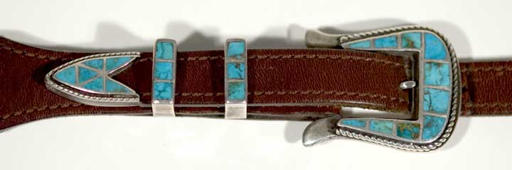 Zuni Blue Gem turquoise inlay ranger buckle set