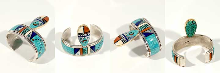 Jesse Monongya silver mosaic inlay bracelet