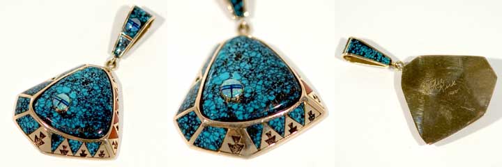Andy Lee Kirk inlay turquoise gold pendant