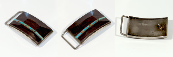 Charles Loloma silver and ironwood belt buckle