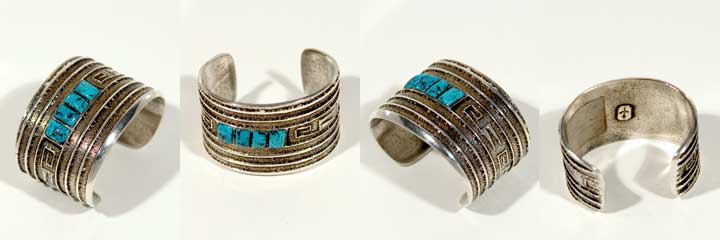 Preston Monongye tufacast silver and turquoise bracelet