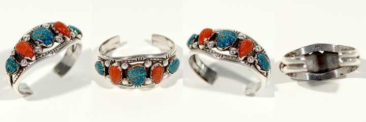 Richard H. Yazzie turquoise and coral bracelet