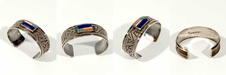 Richard Tsosie inlay silver bracelet